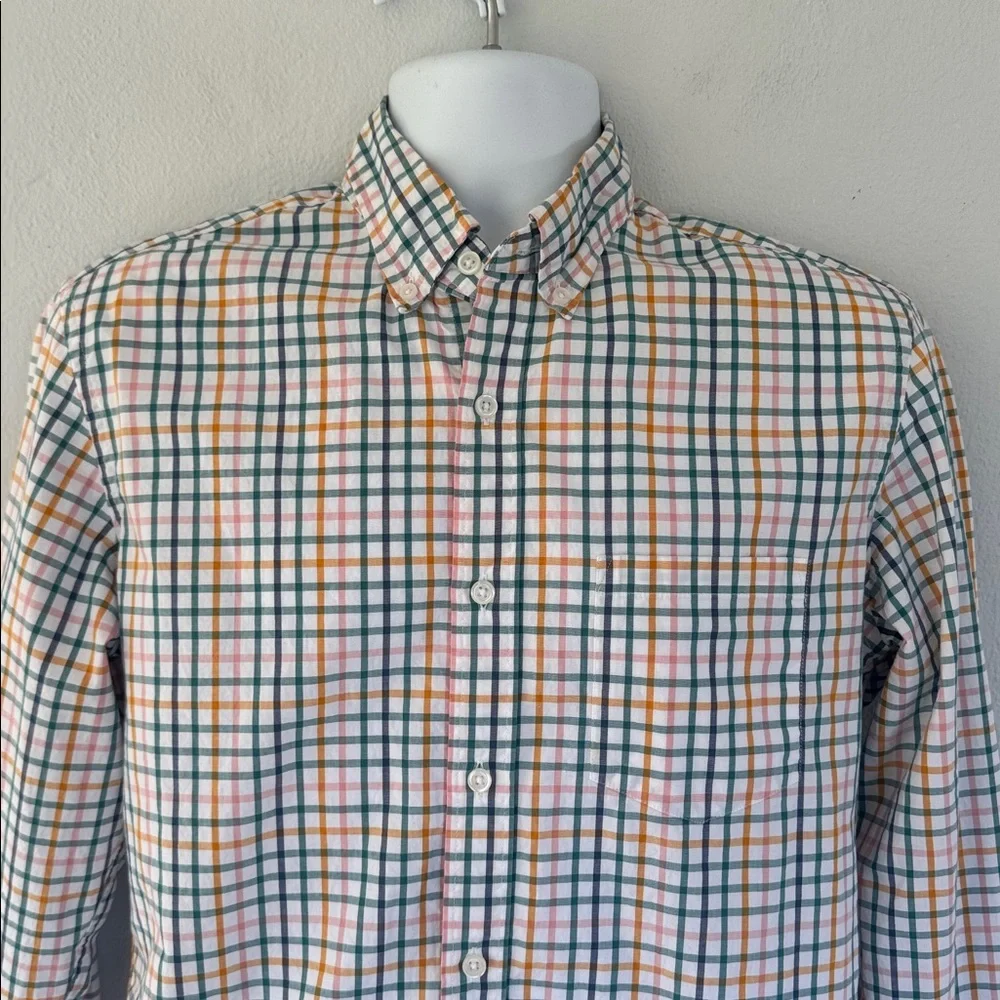 J. Crew orange green flex washed slim untucked button down dress shirt medium